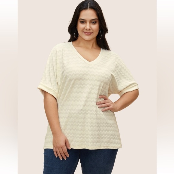 BloomChic Tops - BloomChic Plus Size 3XL Solid Textured V-Neck Batwing Sleeve T-shirt us22-24